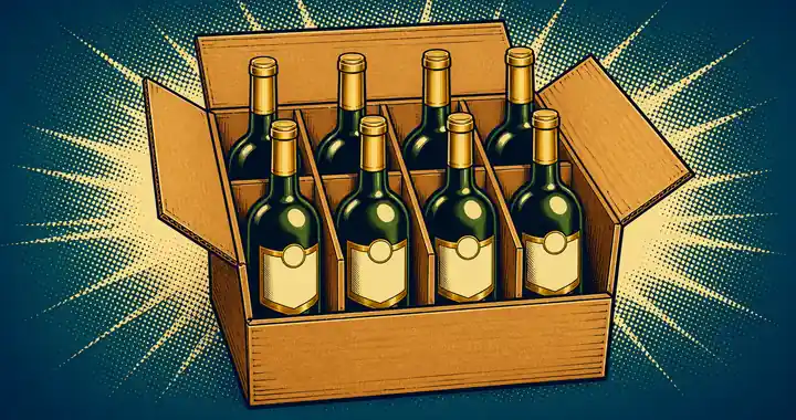 A wooden crate of wine bottles